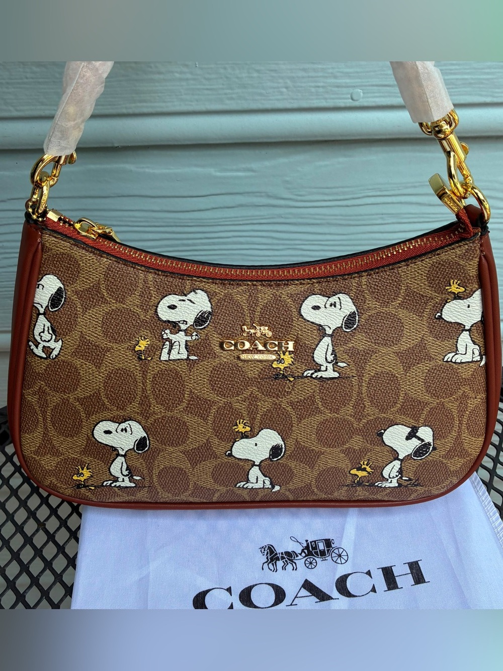 Coach Brown Signature Snoopy & Woodstock Shoulder Bag